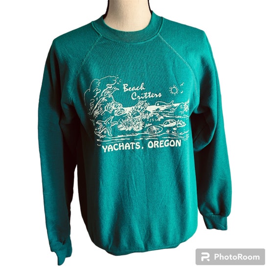 VINTAGE Sweatshirt Yachats Oregon Teal Blue Green 