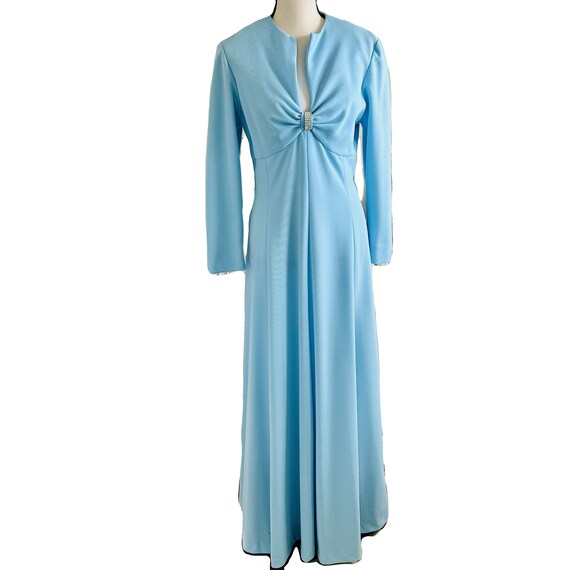 VINTAGE 1970s Maxi Dress Gown Light Blue Long Sle… - image 1