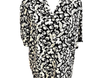 VINTAGE 1990&#39;s Blouse Green and Ivory Hat Print Button Front New with Tags Liz Claiborne Y2K size 12