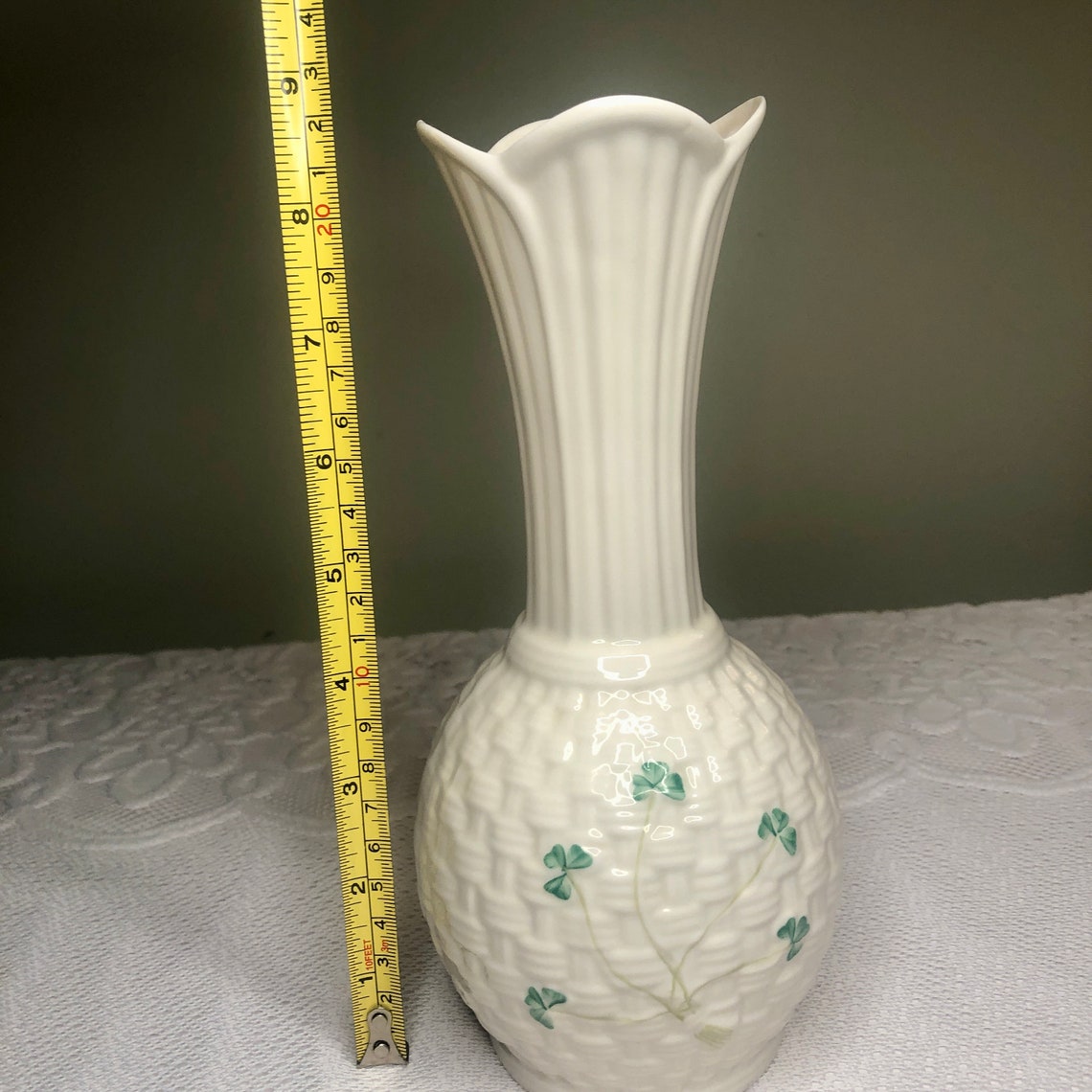 BELLEEK Sperrin Vase Shamrock Basketweave 8th Mark Blue Etsy