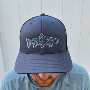 Black, Gray, Montana Hat, Blackfoot River, Fly Fishing, Topographic, Westslope Cutthroat Trout, Big Blackfoot, Trout Fishing, Trucker Hat
