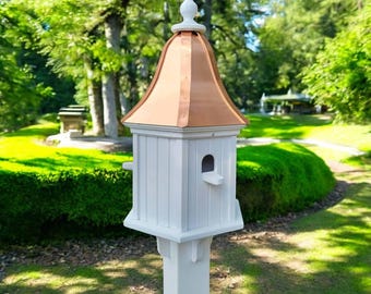 Copper Roof Birdhouse Handmade, 6 Sided, Large With 3 Nesting Compartments, Weather Resistant Birdhouses