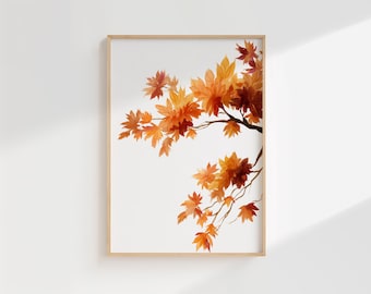 Fall Maple Wall Art Print: Autumn Leaves Watercolour Illustration for Seasonal Home Decor
