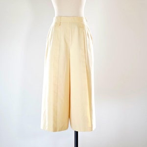 Vintage culotte 1970s lemon yellow pants trousers with pockets size xs