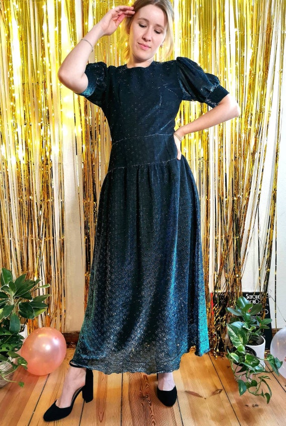 Vintage dress, 1980's lurex glitter maxi dress, g… - image 3