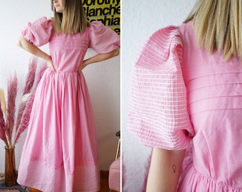 Vintage dress, 1980s pink cotton maxi party dress, bridesmaidsdress, Size S | US 4 | UK 8 | EU 36