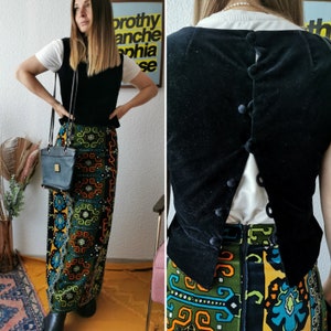 1970&#39;s velvet vintage top, button row, black, Size xxs-xs | US 0-2 | UK 4-6 | EU 32-34