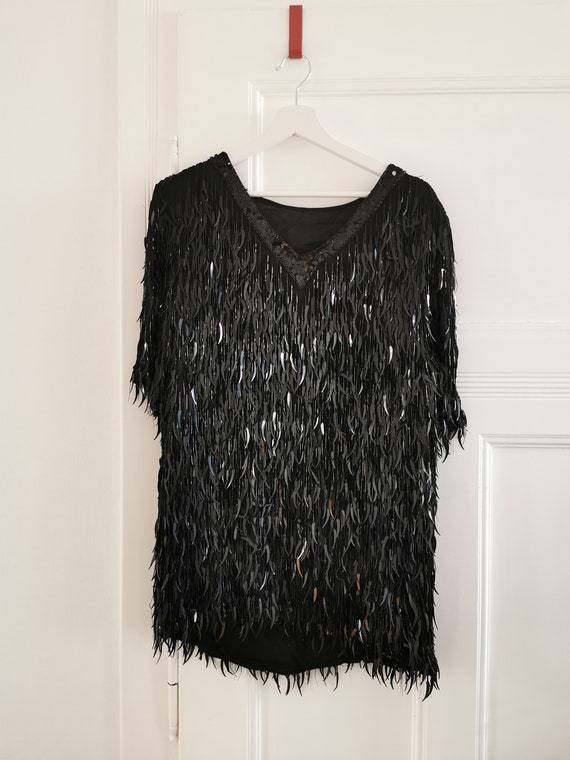 Vintage dress, 1980's mini feather fringes sequin… - image 8