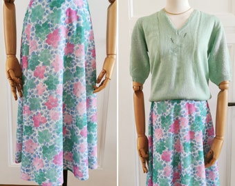 Vintage skirt, 1980's flower summer a-line midi skirt, Size M-L | US 6-8 | UK 10-12 | EU 38-40