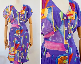 Vintage dress, 1990s abstract summer dress Elinette size M-L | US 6-8 | UK 10-12 | EU 38-40