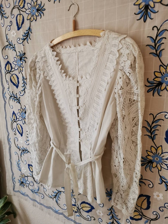 Vintage 1980s german folklore cotton blouse, tard… - image 8