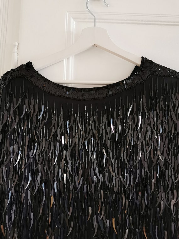 Vintage dress, 1980's mini feather fringes sequin… - image 10