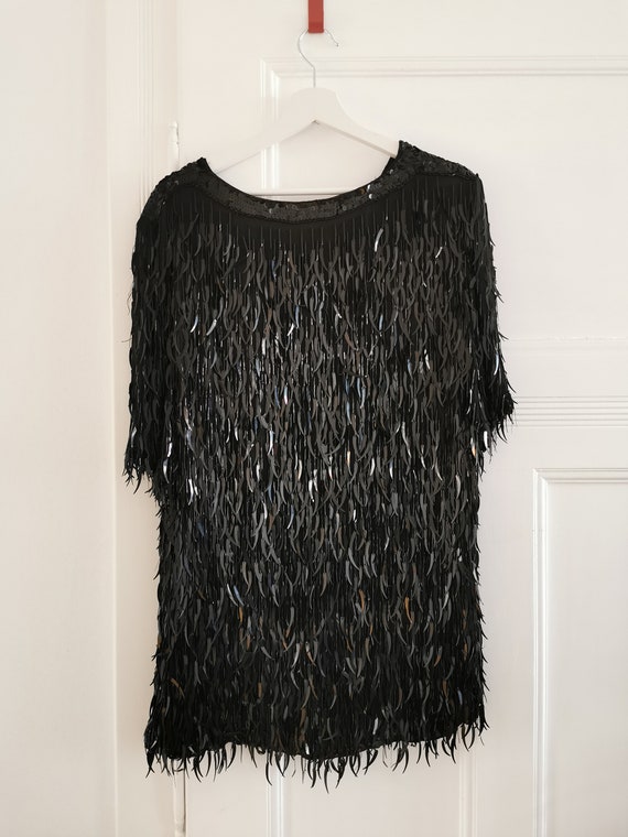 Vintage dress, 1980's mini feather fringes sequin… - image 9