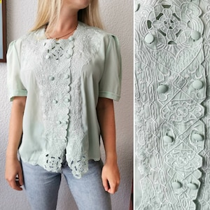 chemisier vintage, chemisier vert menthe des années 1980, taille S-M | 4-6 | Royaume-Uni 8-10 | UE 36-38