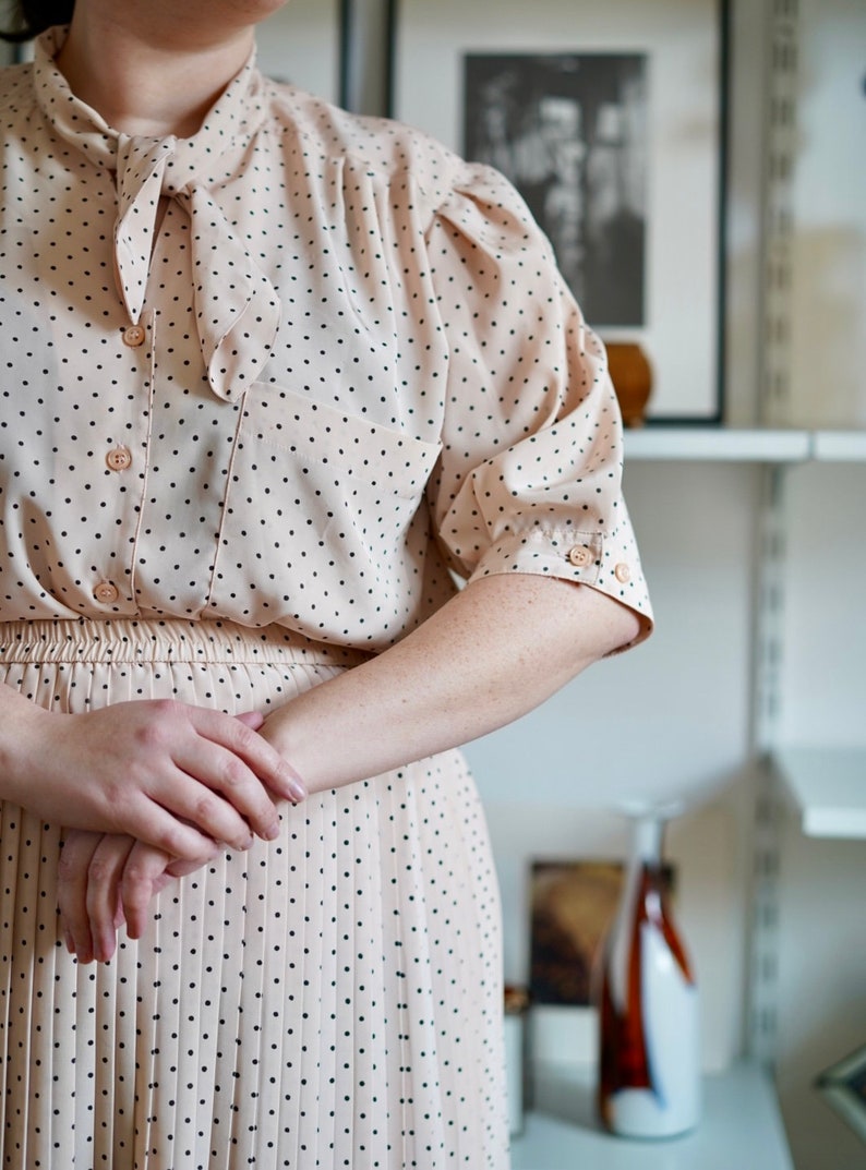 Vintage Set, 1990s Blouse & Skirt Plussize Polka Dot Coord Light Pink