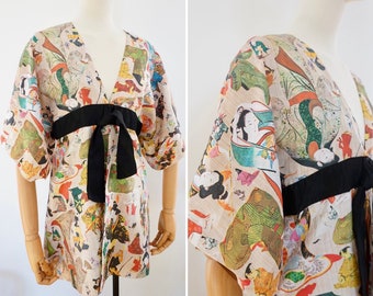 1960er Jahre Vintage Kimono, kurzer Kimono Simon Ellis, Größe xs-s