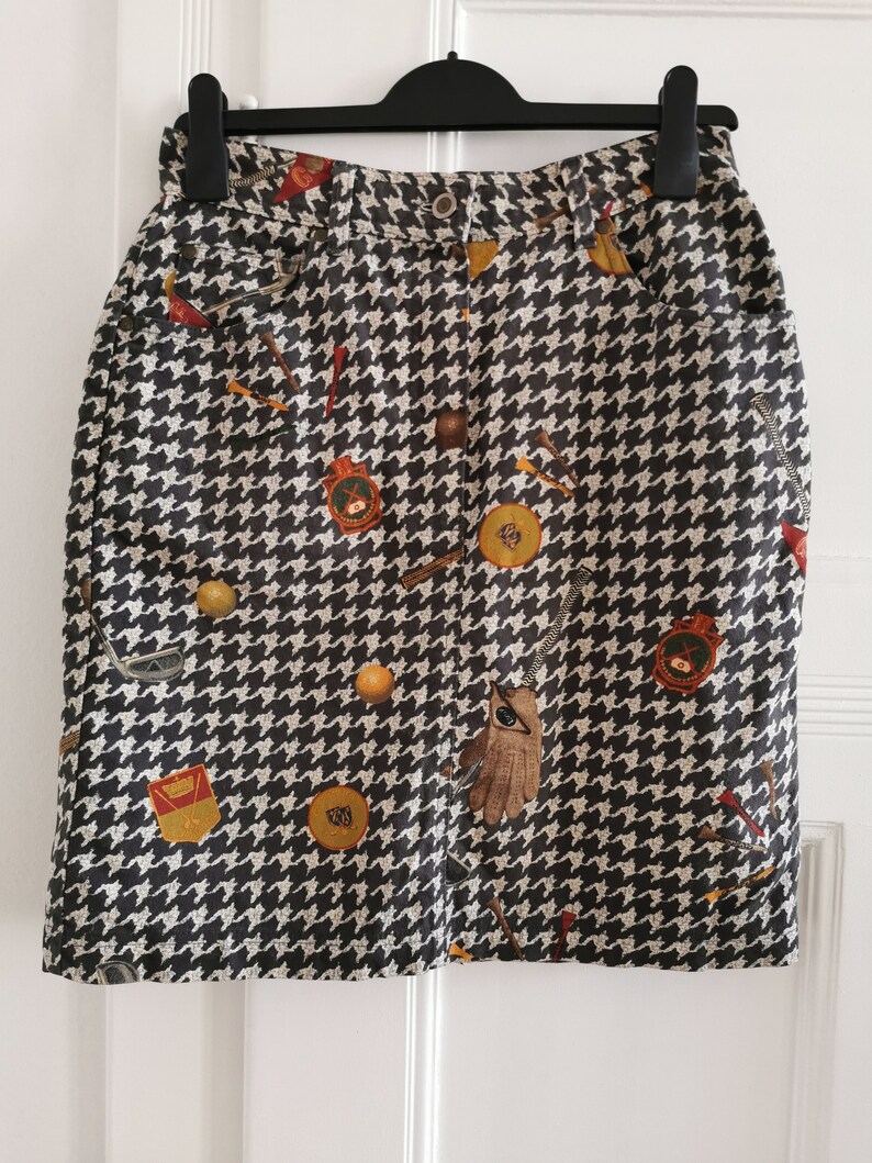 Etienne Aigner 1980's Vintage Skirt, Jeans Mini Skirt, Golf Design