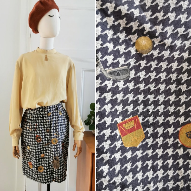 Etienne Aigner 1980's Vintage Skirt, Jeans Mini Skirt, Golf Design