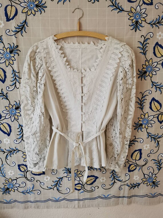 Vintage 1980s german folklore cotton blouse, tard… - image 5