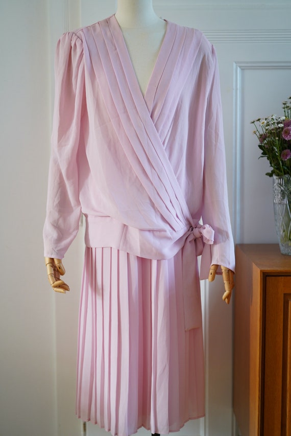 Vintage co-ord, 1980's light pink blush pleated s… - image 4