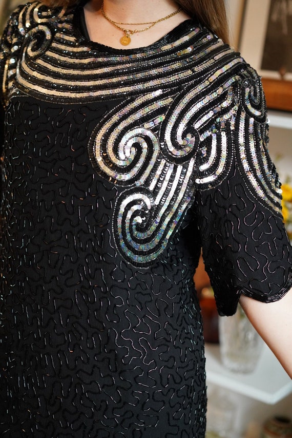 Vintage shirt, 1980's Frank Usher beaded sequins … - image 4