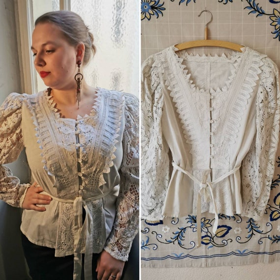 Vintage 1980s german folklore cotton blouse, tard… - image 1