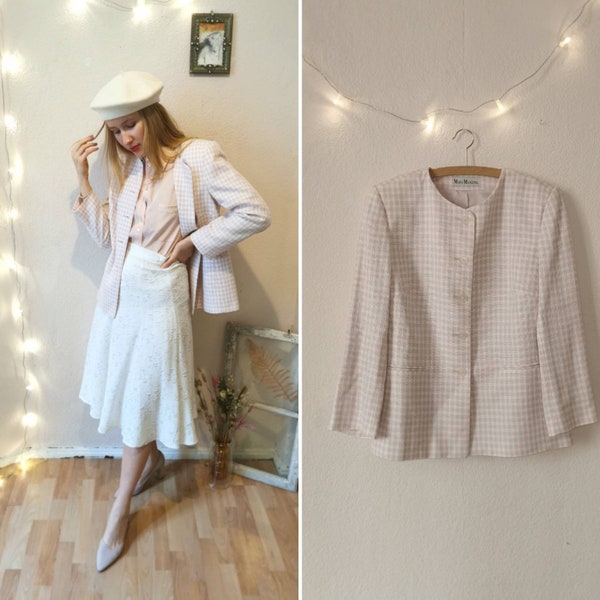 Vintage Blazer, 1980er Wolle kariert rosa Blazer, M | 10 | UK 12 | EU 38-40