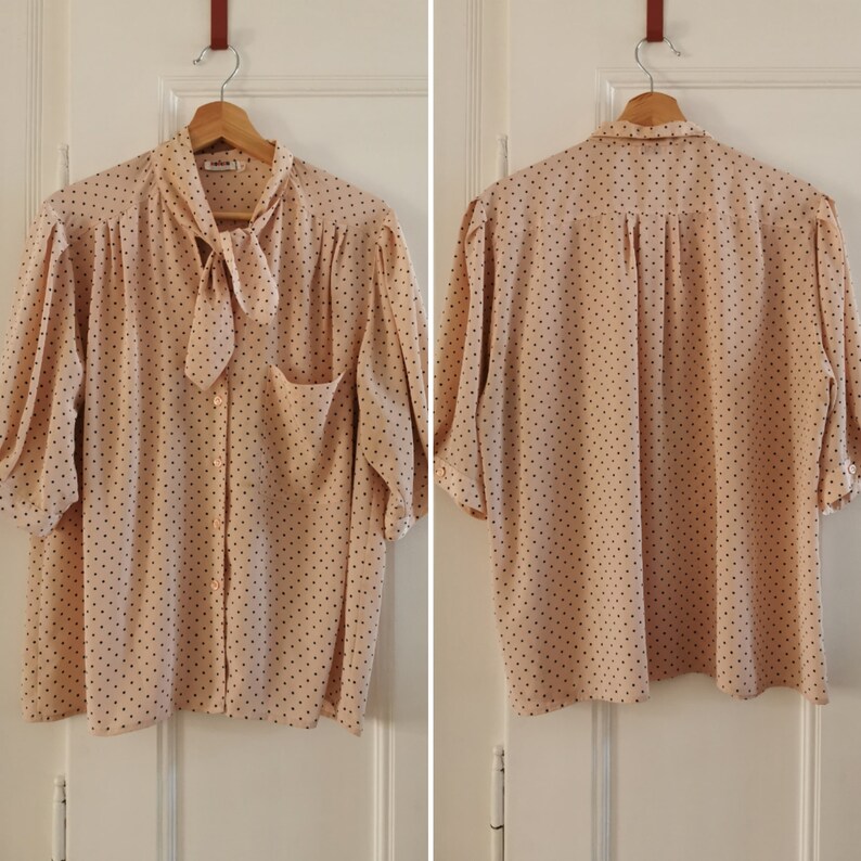 Vintage Set, 1990s Blouse & Skirt Plussize Polka Dot Coord Light Pink