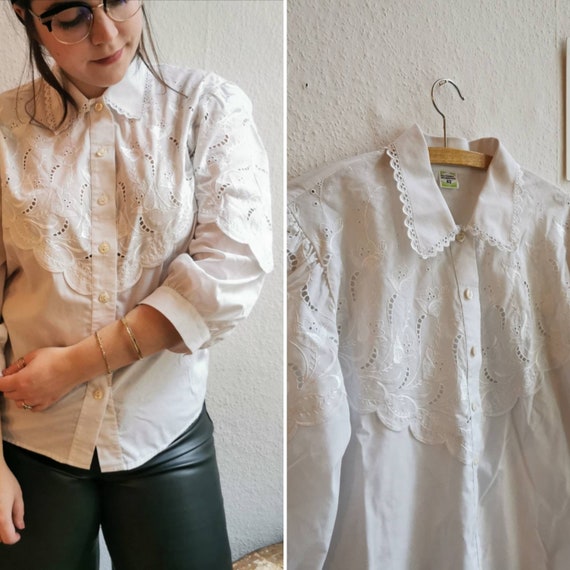 Vintage german folklore blouse, 80's, cotton, open