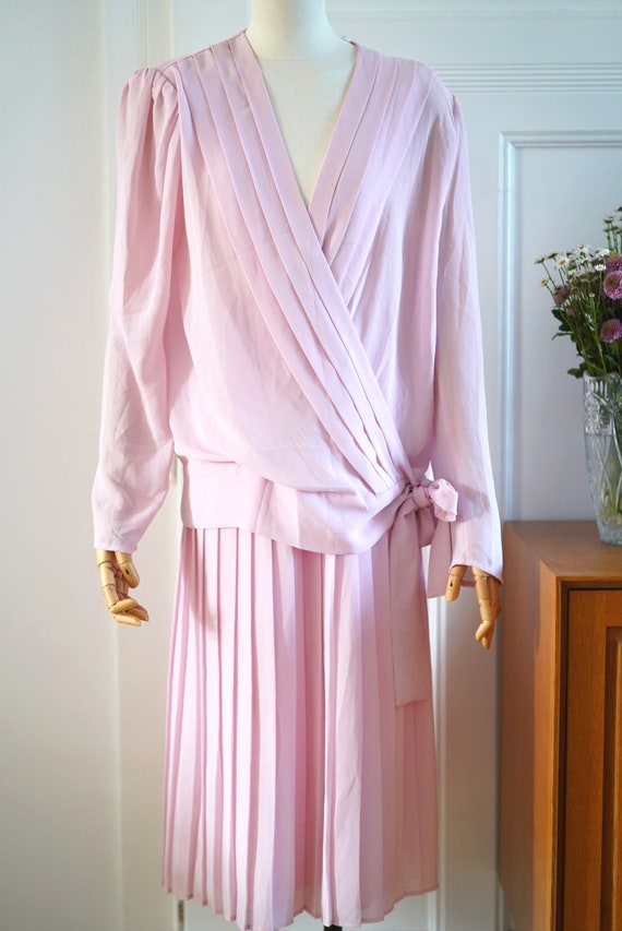 Vintage co-ord, 1980's light pink blush pleated s… - image 2