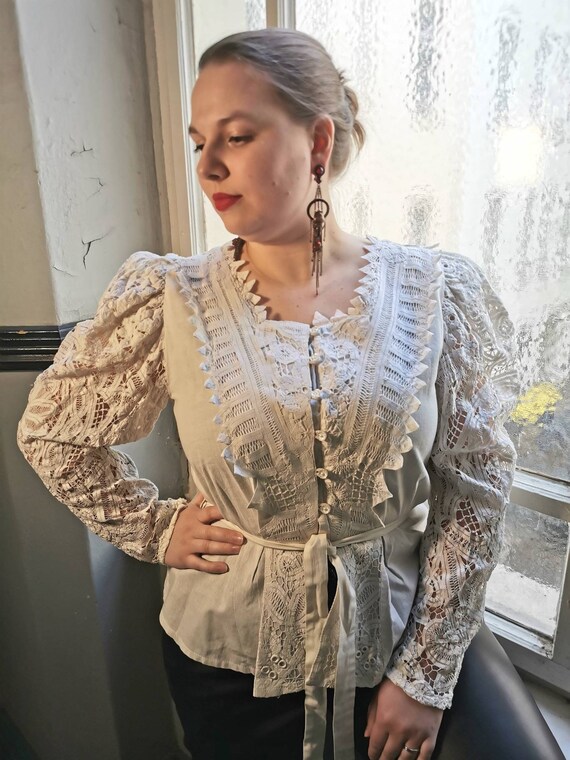 Vintage 1980s german folklore cotton blouse, tard… - image 3