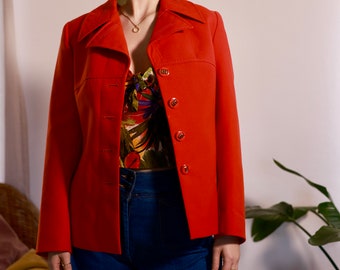 veste vintage, blazer rétro orange des années 1970 de style moyen, col poignard, taille XS-S