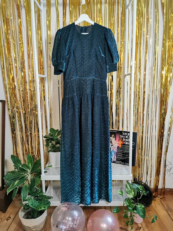 Vintage dress, 1980's lurex glitter maxi dress, g… - image 8