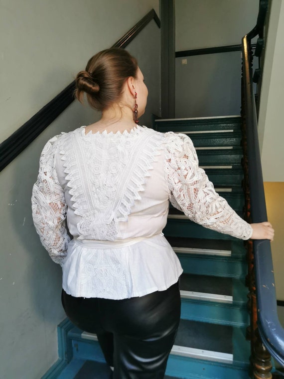 Vintage 1980s german folklore cotton blouse, tard… - image 2