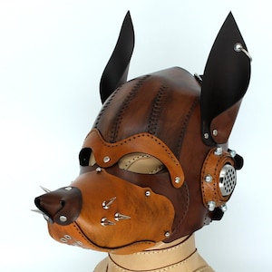 Leather steampunk dog mask, puppy play hood