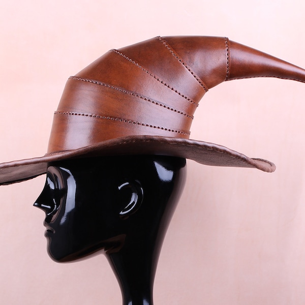 Leather handmade Wizard hat, Witch hat