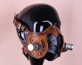 Leather mask, Steampunk gas mask, Steampunk mask, Motorcycle Leather Mask, Biker Mask, Filter mask, Respirator mask, Halloween costume