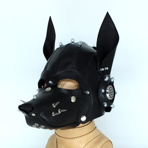 Leather steampunk dog mask, puppy play hood