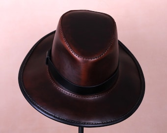 Leather Fedora Hat, Steampunk hat, Leather top hat