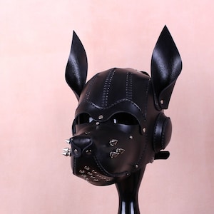 Leather dog mask, puppy play hood