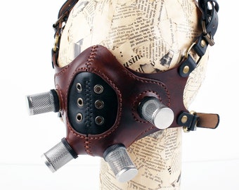 Steampunk leather mask, Biker costume