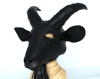 Goat mask with beard, leather goat mask