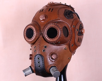Máscara steampunk de couro, capacete de motociclista