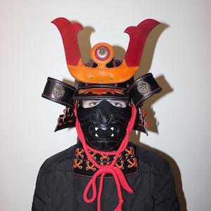 Leather Samurai Kabuto Helmet with Mask: LARP Cosplay Armor