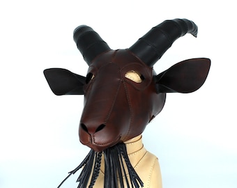 Goat mask with beard, leather goat mask