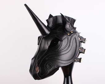 Masque de licorne en cuir, masque de cheval, cagoule de poney, masque en cuir de poney