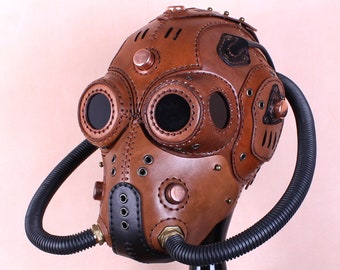 Leather steampunk mask, Armor, Biker helmet