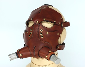 Máscara steampunk de couro feita à mão, fantasia de motociclista
