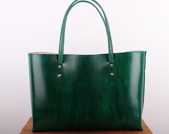 Leather women's tote bag, Vegetable tanned leather tote