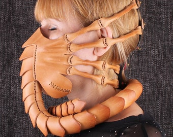 Handmade leather face hugger alien mask